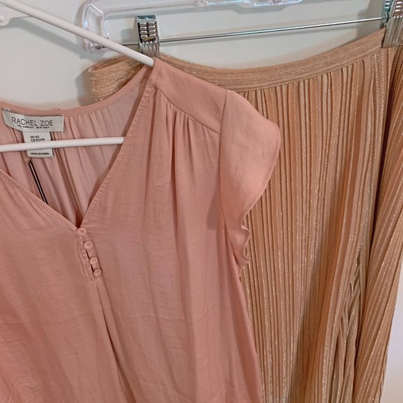 Relaxed Metallic Pleated Midi Skirt Sz S US Maeve Anthropologie Ambra Rose Gold - Picture 10 of 12